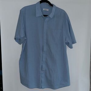 Jekaoyi Mens Blue Cotton/linen  Button Down Short Sleeve Shirt Size XL